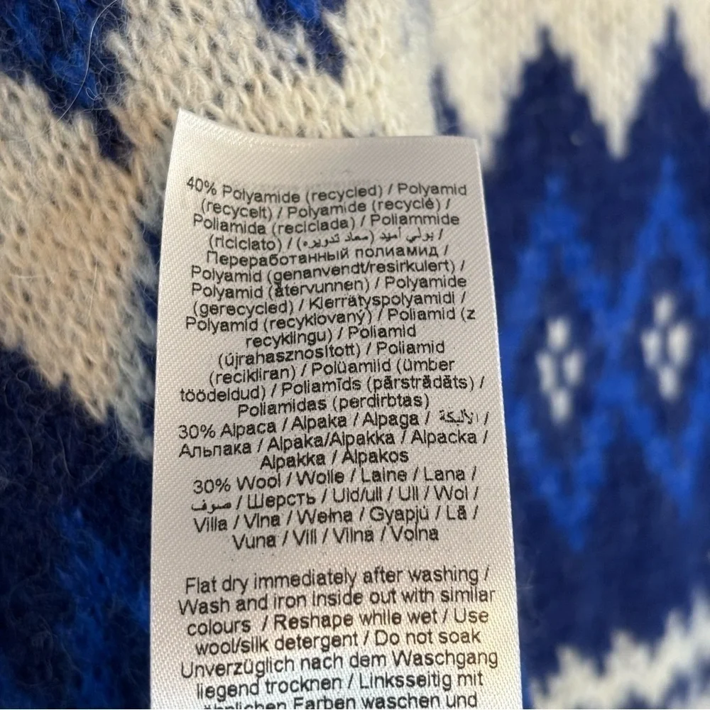 NWT Part Two Medium Alpaca Wool Blend Sweater Blue Knit Jacquard Fair Isle